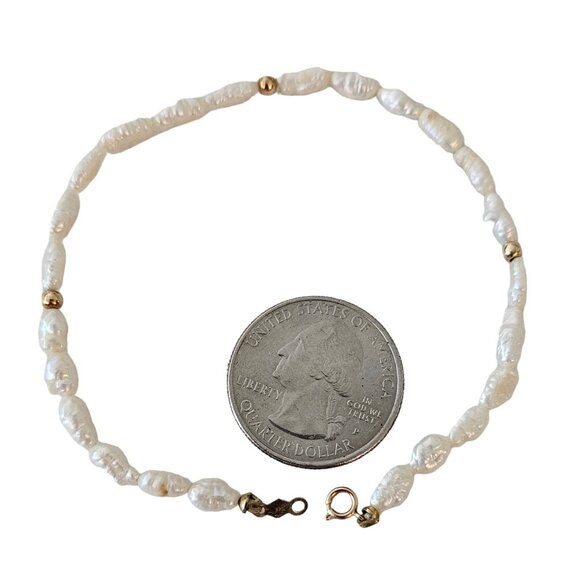 14K Yellow Gold Knotted Rice Pearl Bracelet 8” Long, L177 - Picture 6 of 8